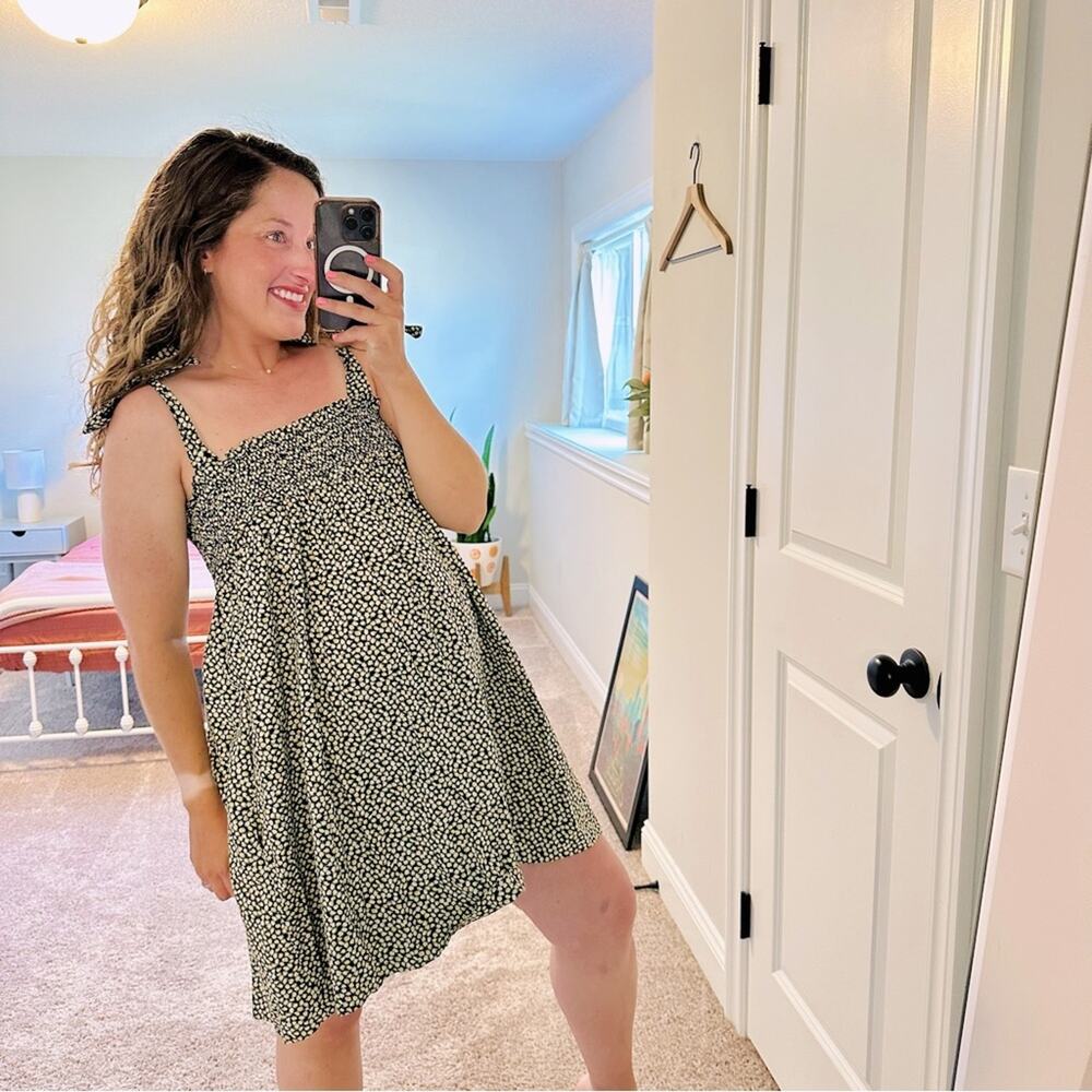 Tuckernuck BURU Black Yellow Floral Cotton Smocked Mini Dress XS/S